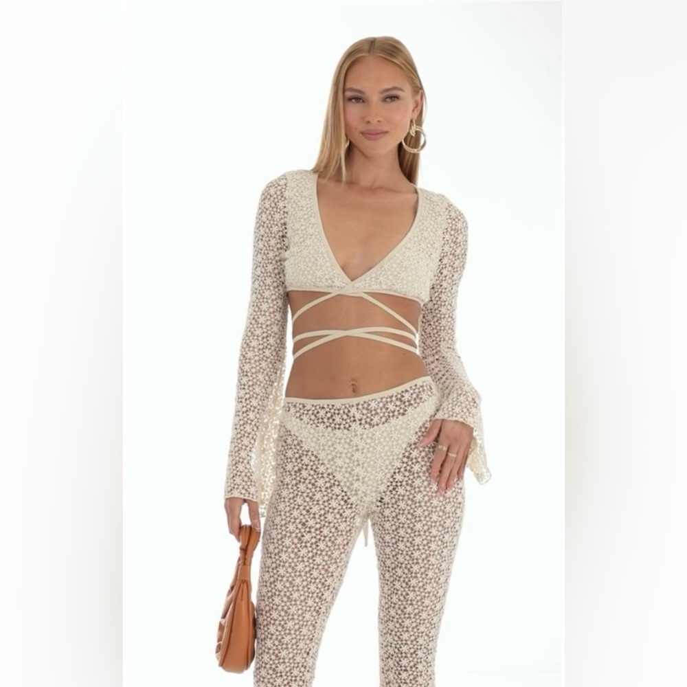 Lucy in the Sky Mojave Embroidered Three Piece Pants Set Ivory XS cover up - Picture 2 of 9
